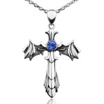 925 Silver Bat and Cross Pendant